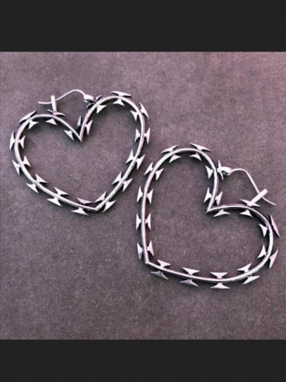 Silver Razor Wire Heart Hoops - Souvenir Jewelry - Picture 6 of 6